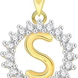 vshine fashion jewellery VSHINE Alphabet "S" Pendant initial Letter American Diamond Studded Pendant Locket with Chain Gold Yellow Plated Collection Fashion Jewellery for Women, Girls, Boys and men-VSP1691G-picture-59