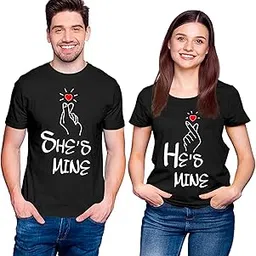 hangout hub HangoutHub.PC92.U Couple Men's & Women's Cotton Printed Regular Fit T-shirts (Pack of 2) | She Is Mine He Is Mine-picture-21