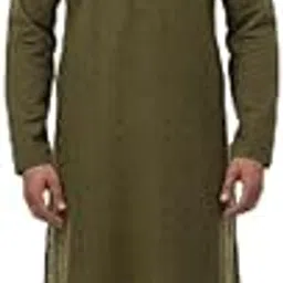 Men's Olive Green Cotton Kurta with Mandarin Collar, Traditional Embroidered Pattern, Long Sleeves-image-35