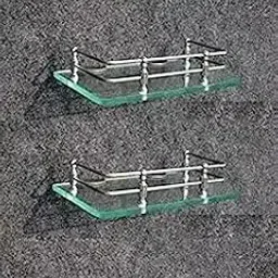 Shivam Steel 9x6” Clear Glass Bathroom Shelf- 2PCs /Kitchen Shelf/Bathroom Accessories Wall Mount-picture-28