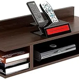 Furniture Café Wall Mounted Floating TV Shelf – Wooden Set Top Box Stand with Storage for Books, Remotes & Media Accessories (Dark Walnut Finish)-image-37
