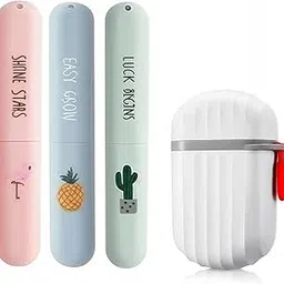 YUVEO Travel Toothbrush Cover, Tongue Cleaner Cover, Multicolor Design with Pineapple, Cactus & Flamingo Patterns (Travel Toothbrush Cover with White Soap Case, 4)-picture-15