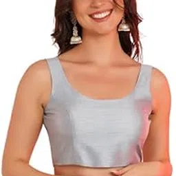 aanyor Women’s Sleeveless Raw Silk Saree Blouse | Padded Round Neck Designer Choli Ready to Wear-picture-54