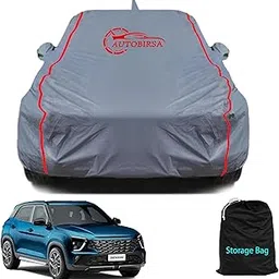AUTOBIRSA Waterproof Car Body Cover Compatible with Hyundai Creta N Line with Mirror and Antenna Pocket, Triple Stitched (Heat Resistant US Grey with Red Piping)-picture-19