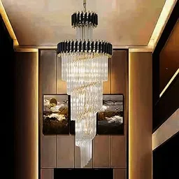 Duplex Black Geminus Hanging, Long Crystal Double Height Chandelier for Staircase, Villa, Lobby, Foyer Entryway, Hotel, Living Room D�cor -(Dia:- 55CM & H:- 177CM)-picture-17