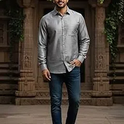 Generic Faux Silk Unstitched Fabric, 2 Metres x 54 Inches, Grey, for Men's Shirt or Kurta for Social and Formal Occasions.-picture-55