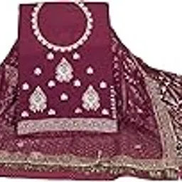 RAJASTHANI RAJPUTI HEAVY POSHAK II HALF PURE CHIFFON II 4 SIDE DUPATTA WORK, BAJU, GALA EMBROIDERY WITH 10 KALI LEHANGA II ASTER MAGJI UNSTITCHED-image-3