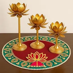 SOS Lotus Golden Tealight Holder Stylish Shaped Lotus Candle Holder Stand Metal Beautiful Design,Home Decoration,Festival Occassion (SOS-MetalDiyaSet3-01)-picture-30