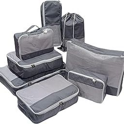 atorakushon Nylon Packing Cubes Travel Organizer Wardrobe Organizer Set of 8 Packing Bag for Men and Women, Luggage Bags Set 2 Large 2 Medium 2 Small Cube 1 Shoe Bag, 1 Hankey Socks Bag (Grey)-picture-0
