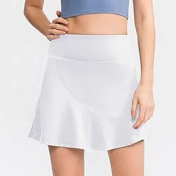 Decdeal 2 in 1 Women Sport Skirt with Shorts Pockets Quick Dry Ruffled High Waist Athletic Skorts for Golf Tennis Workout-picture-46