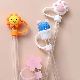 Kunya 4Pcs Silicone Straw Cover Cap | Reusable Cute Cartoon Straw Cap | Dust-Proof Drinking Straw Tips Lids Cover (no Straw Included) (Size : 10mm, Multi-Design)-picture-24