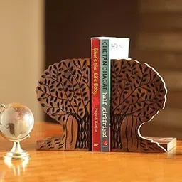 ExclusiveLane Sheesham Wood Tree of Life Book End Racks for Home, Dark Brown-image-77