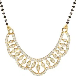 amaal American Diamond Mangalsutra for women stylish 1gm gold mangal sutra short AD CZ Pendant Necklace design jewellery for women nallapusalu chains one gram 18 inch black beads chain golden -210-picture-10
