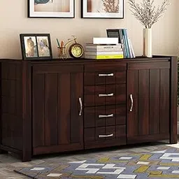 GateWay Furniture Solid Sheesham Wood Sideboard Cabinet with 4 Drawer & 4 Shelves - Chest of Drawers Wooden Drawer Storage Cabinet for Bedroom Living Room Storage Furniture Decor (Design 8)-image-43