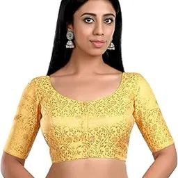 neckbook Women's Brocade Floral Half Sleeves Round Neck Padded Readymade Saree Blouse-picture-53