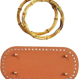 MYADDICTION DIY Crochet Bag Bottom with Bamboo Handles PU Leather Base with Holes Brown image 1