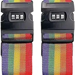 Bukela Heavy Duty Luggage Straps for Suitcases Packing Belts with with 3-Digit Combination Lock Adjustable Travel Packing Belts Safety Straps for Travel Bags (Rainbow)-image-0