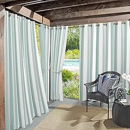Sun Zero Valencia Cabana Stripe Indoor/Outdoor UV Protectant Energy Efficient Grommet Curtain Panel, 54" x 95", Soft Teal-picture-21