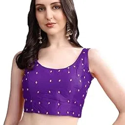 pujia mills Women's Square Neck Silk Sleeveless with Stone Readymade Blouse-picture-54