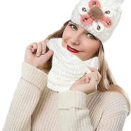 krystle Women's & Girl's Winter Warm Soft Cozy Brim Flower Cap(White,Free Size)-picture-21