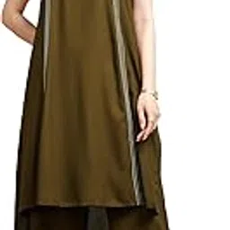 deebaco Women's Solid Rayon Ankle Length Tunic & Trouser|V-Neck|Sleeveless|Cord Set For Women Fashion|Long Jumpsuits Western Dress for Women Stylish|Two Piece Co ord Set|Party Casual Wear(Olive Green)-picture-45