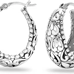 lecalla 925 Sterling Silver BIS Hallmarked Chunky Hoop Earrings | Filigree Click-Top Light-Weight Hoop Earrings for Women and Girls-picture-39