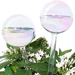 2 PCS Plant Watering Globes, Light Iridescent Rainbow Gradient Color Clear Glass Self-Watering System Spikes, Automatic Plant Waterer Bulbs-picture-21