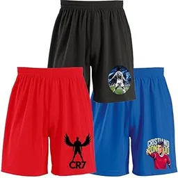 Combo Pack of 3 Cr7 Ronaaldoo 7 Printed Regular Fit Casual Sports Polyester Football Shorts for Girls & Boys-picture-18