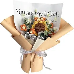 ECOMISTIQ®Knitted Flower Bouquet from Daughter Son for Wedding Women Orange|Home & Garden | Home Décor| Floral Décor-picture-10
