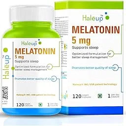 Melatonin Capsules 5 mg | Non-addictive I Calmness and nerve relaxation | Sleep cycle regulation | Muscle restoration & relaxation - 120 Veg capsules-image-0