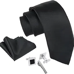 zitti Italian Silk Tie Pocket Square Set with Square Brass Cufflinks & Silver-Black Enamel Checkered Tie Pin | Premium Combo in Leather Box for Men – Formal Gift Set TP-21-picture-22