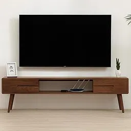 SELLER DECOR Modern Solid Sheesham Wood Entertainment Floating Tv Unit for Living Room | Floating Media Tv Cabinet | Open Shelf & 2 Door Drawer Storage (120 CM with Legs) (100 x 36 x 45)-picture-11