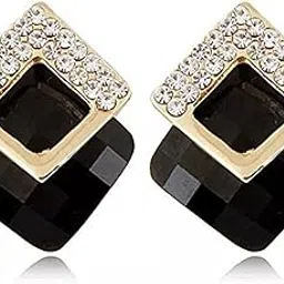 18k Gold Plated Austrian Crystal Earrings for Women & Girls | Luxury Rhinestone Square Italian Designer Earrings | Latest Stylish Fancy Zircon Party Earring-image-97
