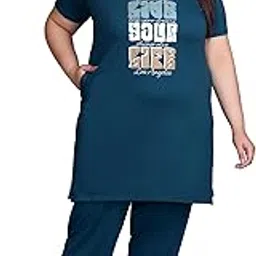 in love Women's Plus Size Cotton Long-line Chest Print T-Shirt with Pyjama Set-picture-22