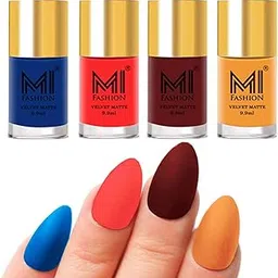 MI FASHION Velvet Matte Nail Polish Combo Pack Trendy & Stylish Colours 9.9ml Navy Blue, Neon Orange, Maroon And Saffron Orange (Pack Of-4)-image-87