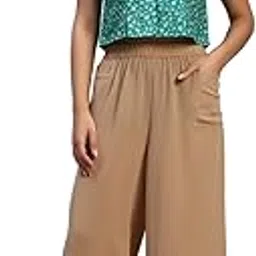 HOE Palazzo Pants for Women Elasticated Waistband |Trousers for Women in Soft Fabric| Regular Fit with Mid Rise Waist & Mobile Pockets | Versatile for Formal Casual Wear-picture-16
