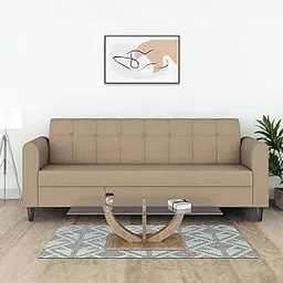 3 Seater Sofa Polyester Fabric for Living Room | Drawing Room | 3 Seater | Black Legs (Beige)-picture-21