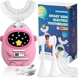 FanHwaDaiMung Kids U Shaped Electric Toothbrush with Music, 3 Modes, Voice Teaching, Mouthpiece Cleaning, Soft Bristle, Type-C Charging, Ages 3-12 Boys & Girls (Power Pink)-image-43