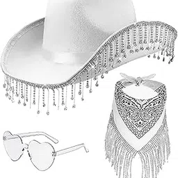 jazzy pearls Western Cowboy Hat Decor Cowgirl Hat for Music Festival Concerts Party Favor White|Clothing, Shoes & Accessories | Womens Accessories | Hats-picture-11