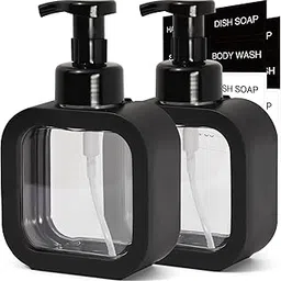 svlx yixvn Foaming Soap Dispenser, 2 Pack 300ml (10oz) Plastic Refillable Foaming Hand Soap Dispenser with 16 Pcs Waterproof Labels, Foam Pump Bottle for Bathroom and Kitchen (Black)-picture-40
