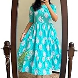 kurti master Womens Floral Printed Sky Blue Dress-picture-20