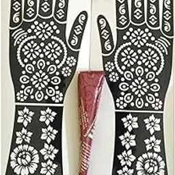 Trendsnow Mehandi Design Stencil Set with Henna Cone, Full Hand Traditional Pattern, Nails with Glue.-picture-32