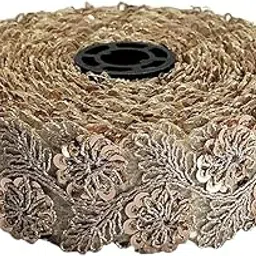 WOVEN LACE & BORDER 1.25 inch Sequins & Zari Floral Zardosi Embroidery Lace for Lehenga, Dupatta, Western Dresses | Size: 9 Yards - Rose Gold/Anmol-image-15