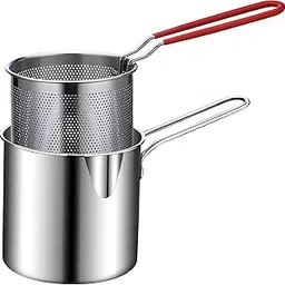 DAYANIDHI Small Deep Frying Pot with Strainer Basket | 1200ml Stainless Steel Pan with Handle | Ideal for Frying French Fries Chicken Wings Shrimp Fish Boiling Butter Sauce Gravies Pasta (1 Piece)-picture-31