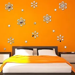 Bikri Kendra Ind - Flower Silver 4set Mirror Stickers for Wall, Acrylic Mirror Wall Decor Sticker, Wall Mirror Stickers, Acrylic Stickers, Wall Stickers for Hall Room, Bed Room.-picture-32