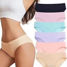 louryn koulyn 6 Pack Women's Seamless Hipster Underwear No Show Soft Briefs Low Rise Stretch Bikini Underwear-picture-34