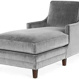 HOMECREST Green Velvet Chaise Lounger diwan Settee sal Wood for livingroom Bedroom Office (Grey)-picture-19