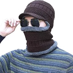 w+ Hat and Scarf One Piece Hat, Winter Fleece Lining Wool Beanie Hat Neck Warmers Two in One for Men's & Women's (Brown)-picture-50