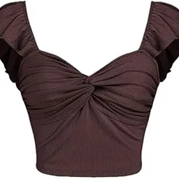Trendy Crop Top for Women's Solid Ruffle Sleeveless Stylish Knotted Front, Soft high Stretch Cotton Fabric, Summer Casual-image-92