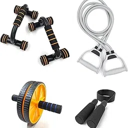 LIVOX Men's and Women's Hard Plastic and Rubber Double Toning Resistance Tube Band, Push up bar, Dual Wheel ABS Roller with Skipping Rope (Multicolor)-picture-15